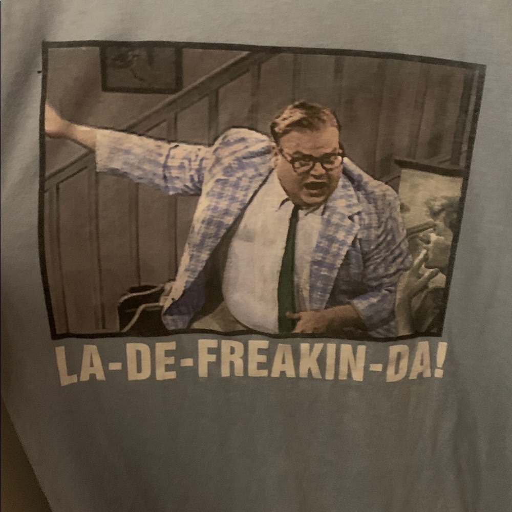 Rare Chris Farley La De Freakin Da Baby Blue American Rag 50/50 TShirt SZ L🔥🔥🔥